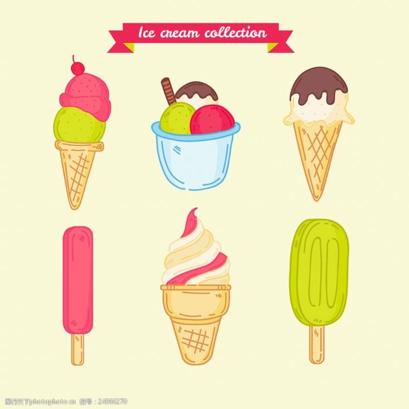 冰激凌插图手绘风格各种冰淇淋雪糕插图