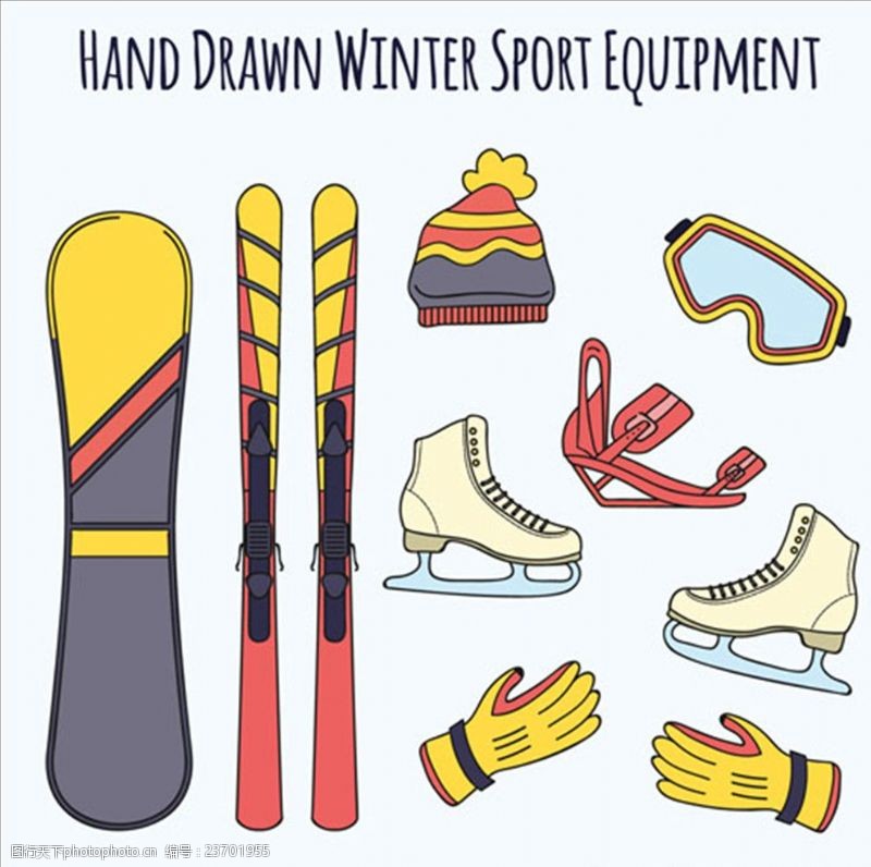 滑雪素材手绘滑雪运动用品配件