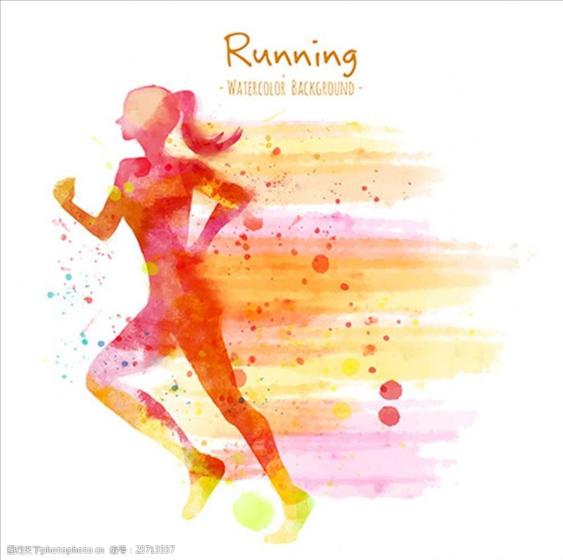 马拉松手绘水彩抽象女子跑步海报