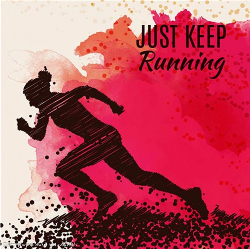 马拉松水彩女子跑步剪影轮廓海报