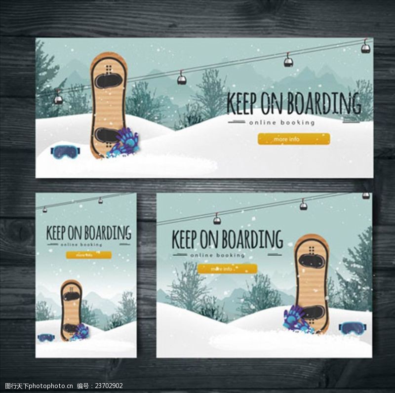 滑雪素材一组平面滑雪滑板运动广告