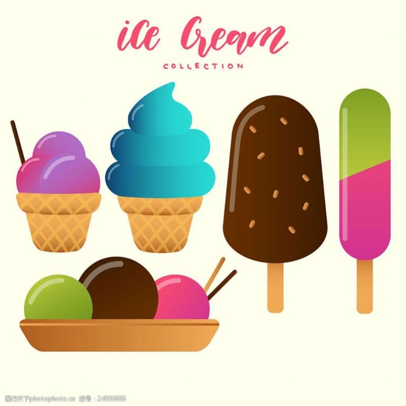 冰激凌插图彩色冰淇淋雪糕插图矢量素材