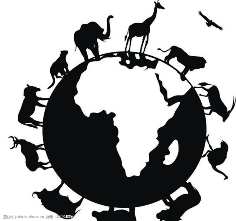 犀牛地球与动物剪影模板源文件宣传活