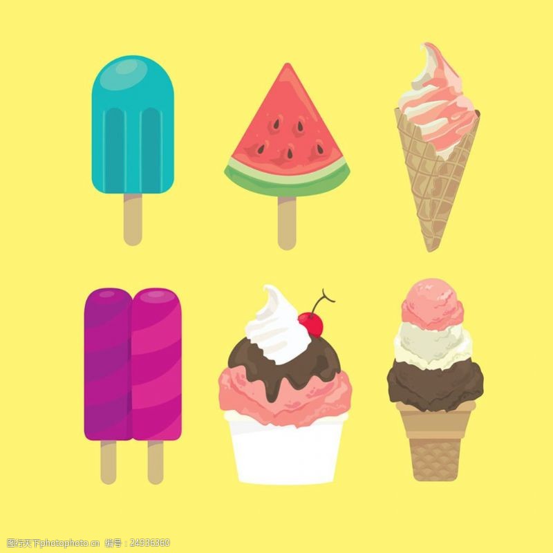 冰激凌插图六个美味冰淇淋雪糕插图矢量素材