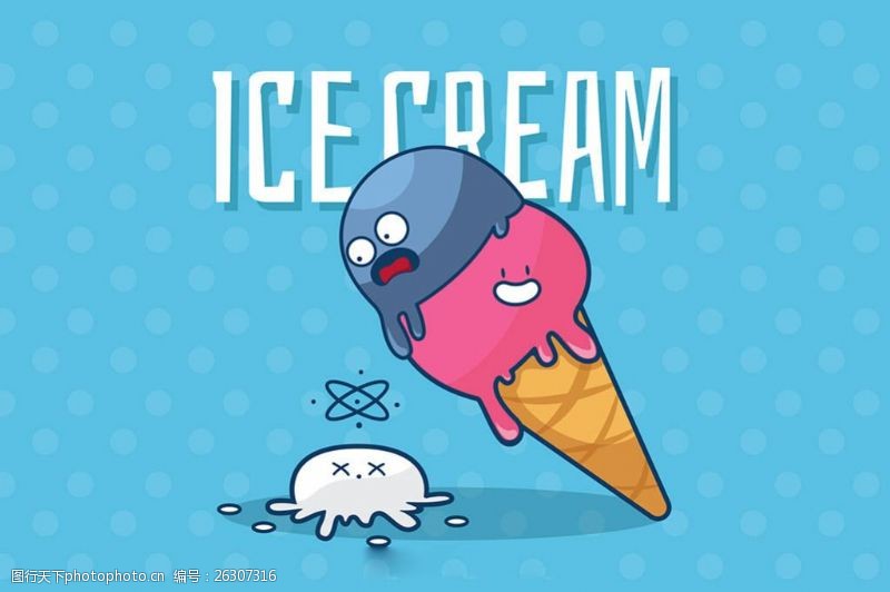 冰激凌插图手绘风格漂亮冰淇淋蓝色背景