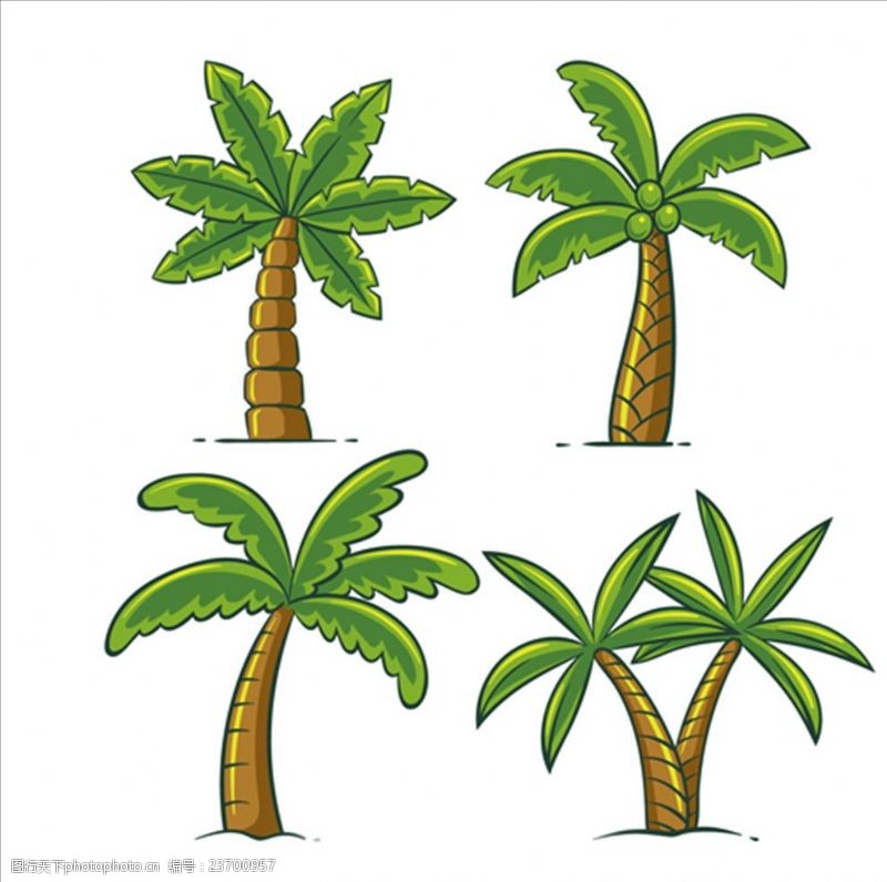夏季风情矢量素材四款手绘卡通棕榈树
