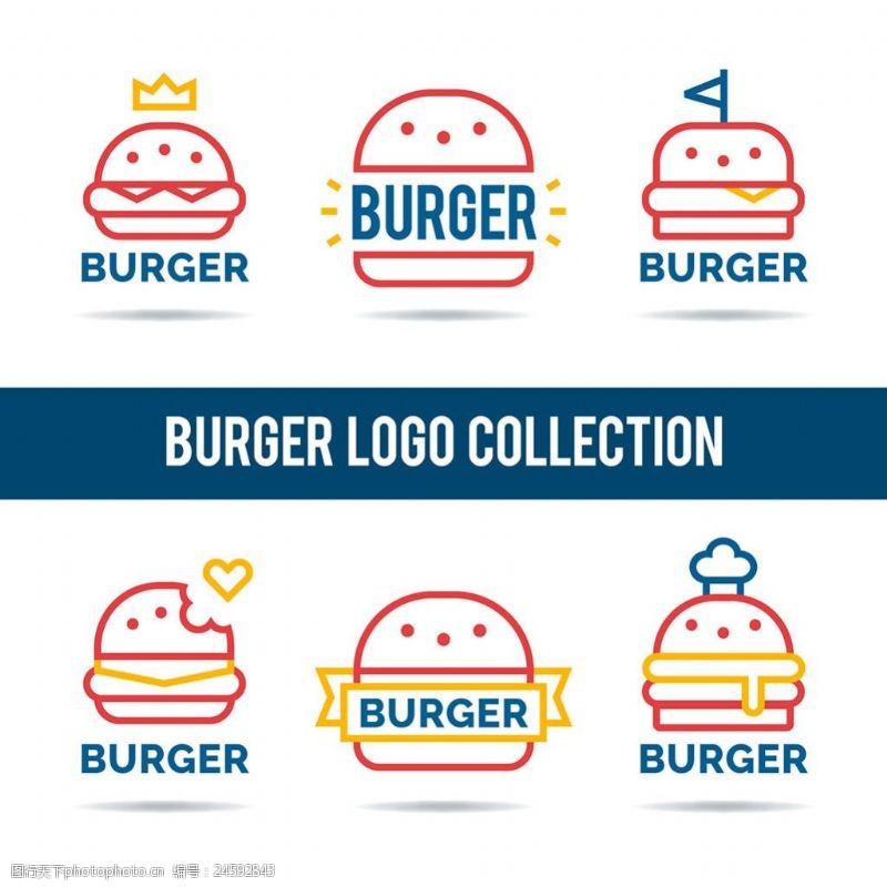 鸡腿堡线条风格汉堡标志logo矢量素材