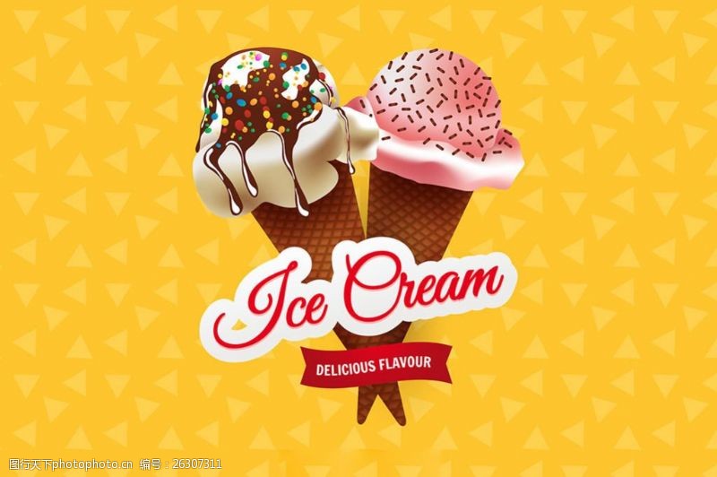 冰激凌插图美味逼真的冰淇淋插图黄色背景