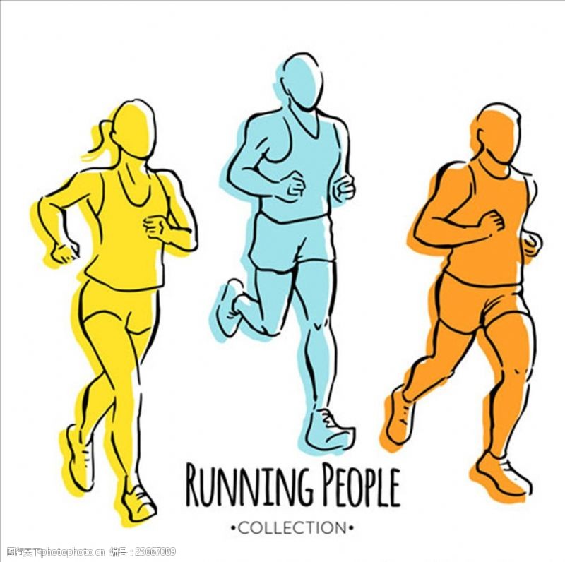 体育运动员三个彩绘跑步运动员