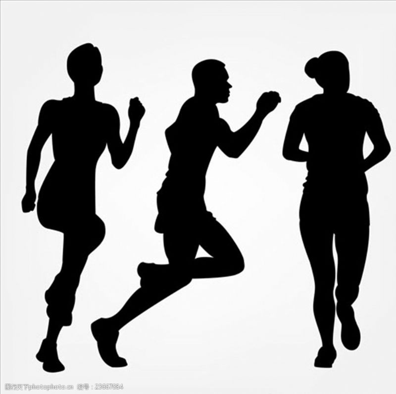 体育运动员三个跑步运动员剪影轮廓