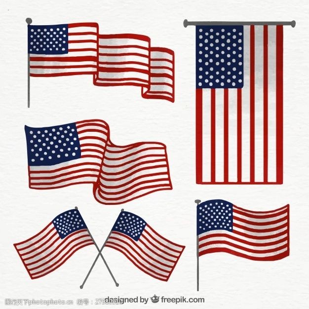 自由水彩画风格的美国国旗