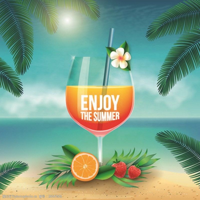 椰子汁背景夏季沙滩饮料背景图