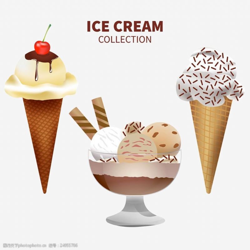 冰激凌插图写实风格美味的冰淇淋插图矢量素材