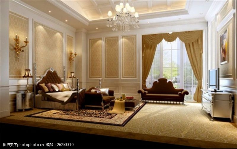 家具模型欧式豪华宽敞卧室模型
