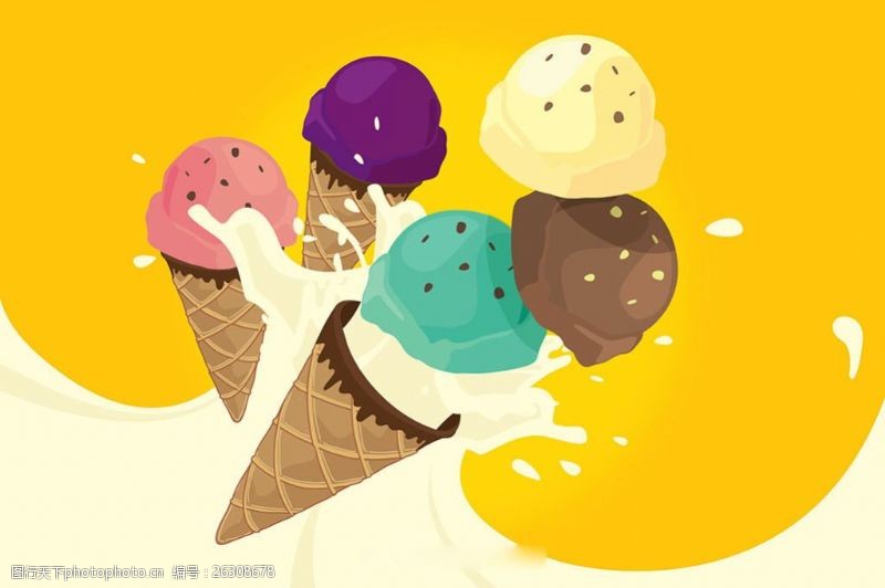 凉爽清爽美味的冰淇淋插图黄色背景