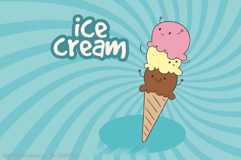 冰激凌插图手绘风格有趣冰淇淋蓝色背景