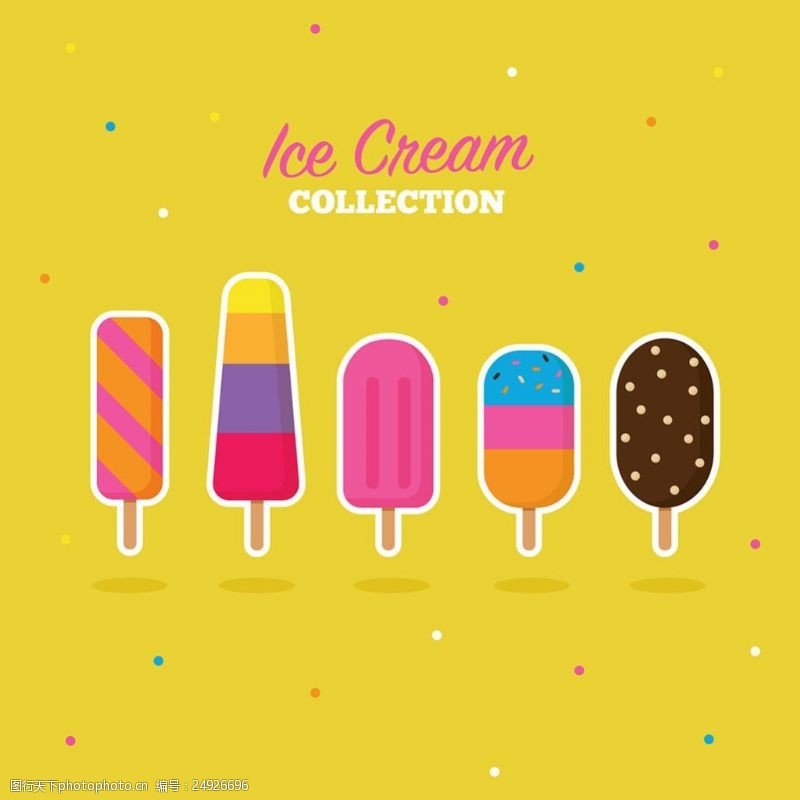 冰激凌插图五个美味的冰淇淋雪糕插图矢量素材