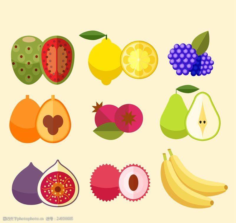 切片9款彩色水果设计矢量素材