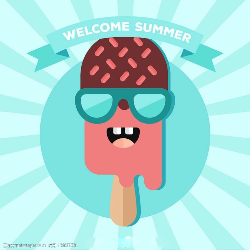 冰激凌插图戴太阳镜的冰淇淋卡通角色蓝色背景