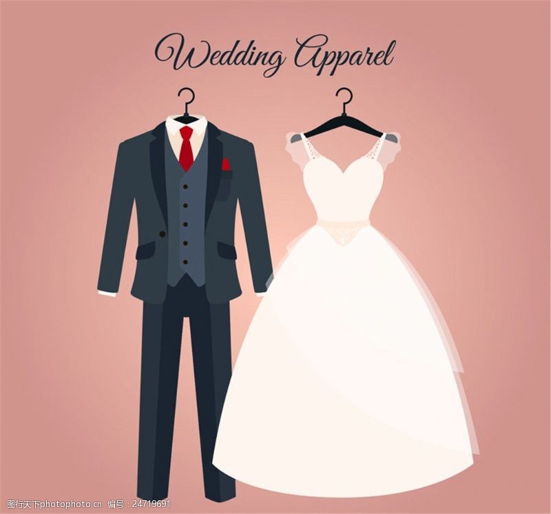 婚纱和西服卡通婚礼西装和婚纱矢量素材