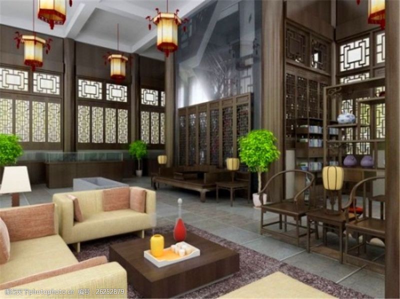 家具模型中式客厅3D模型效果图设计