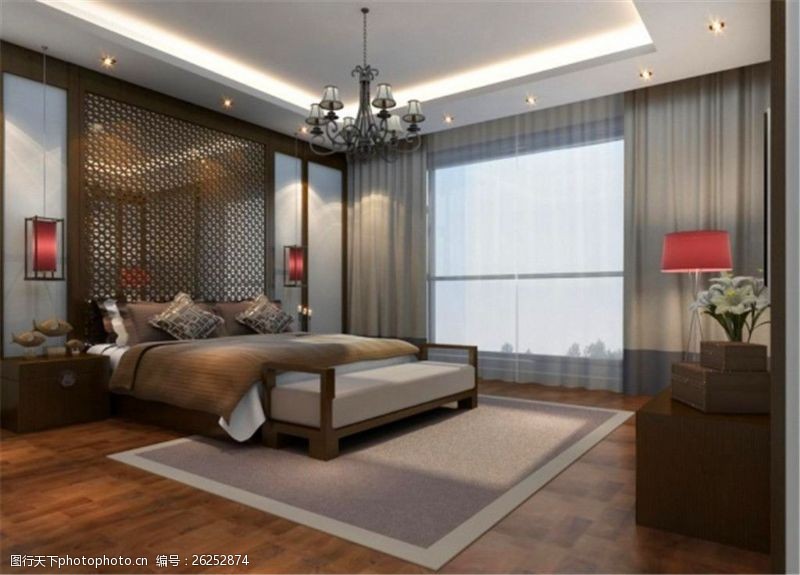 家具模型中式卧室3D模型效果图