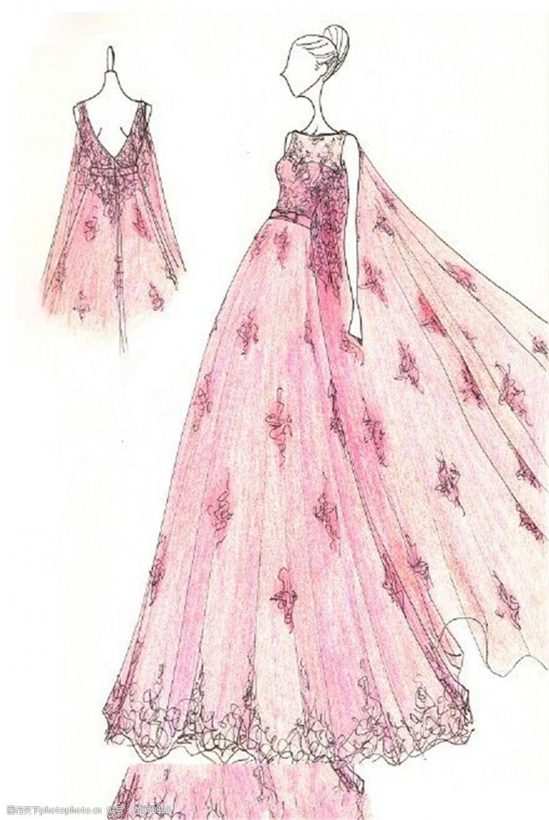 花边图片免费下载粉色花朵花边礼服设计图