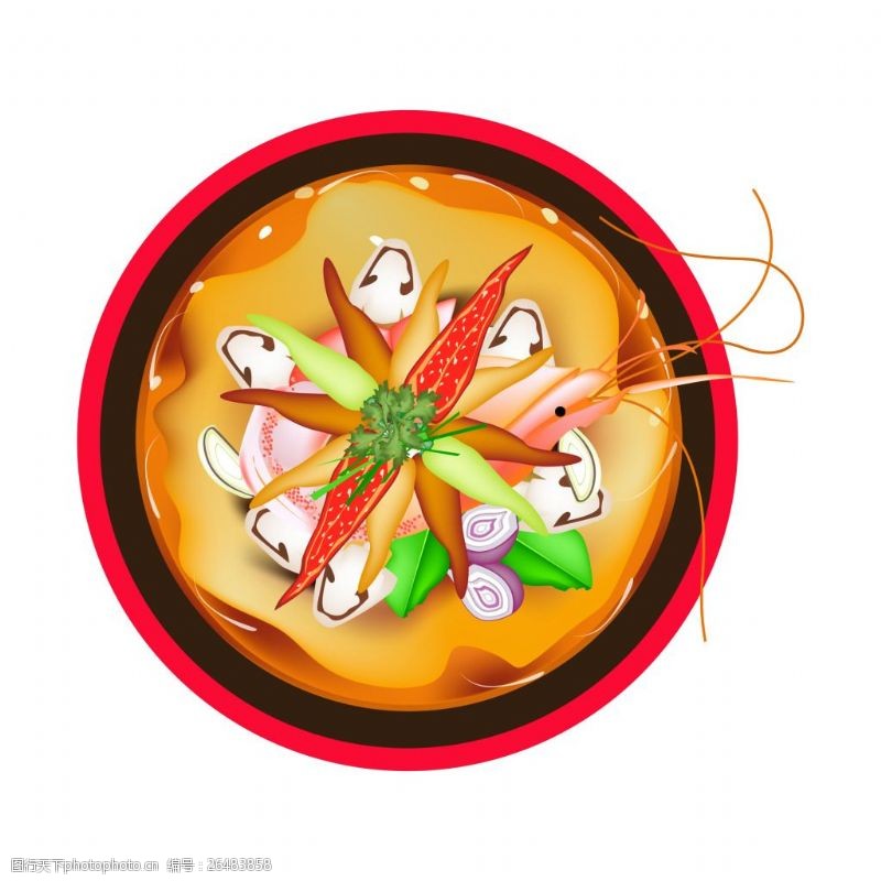 砂锅虾卡通手绘美味食物矢量素材