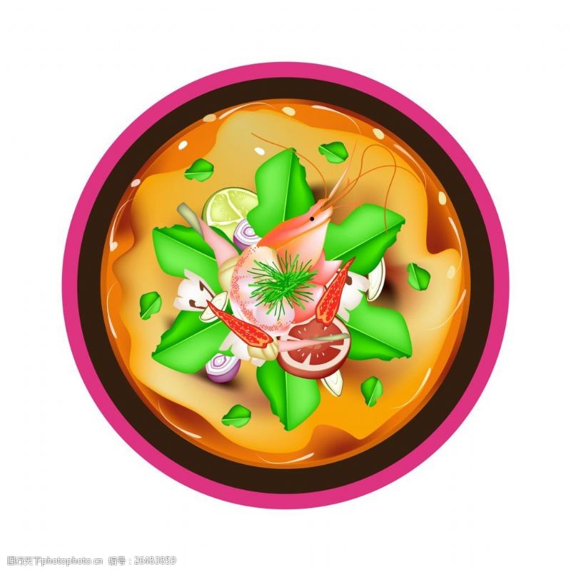 砂锅虾卡通手绘美味食物矢量素材