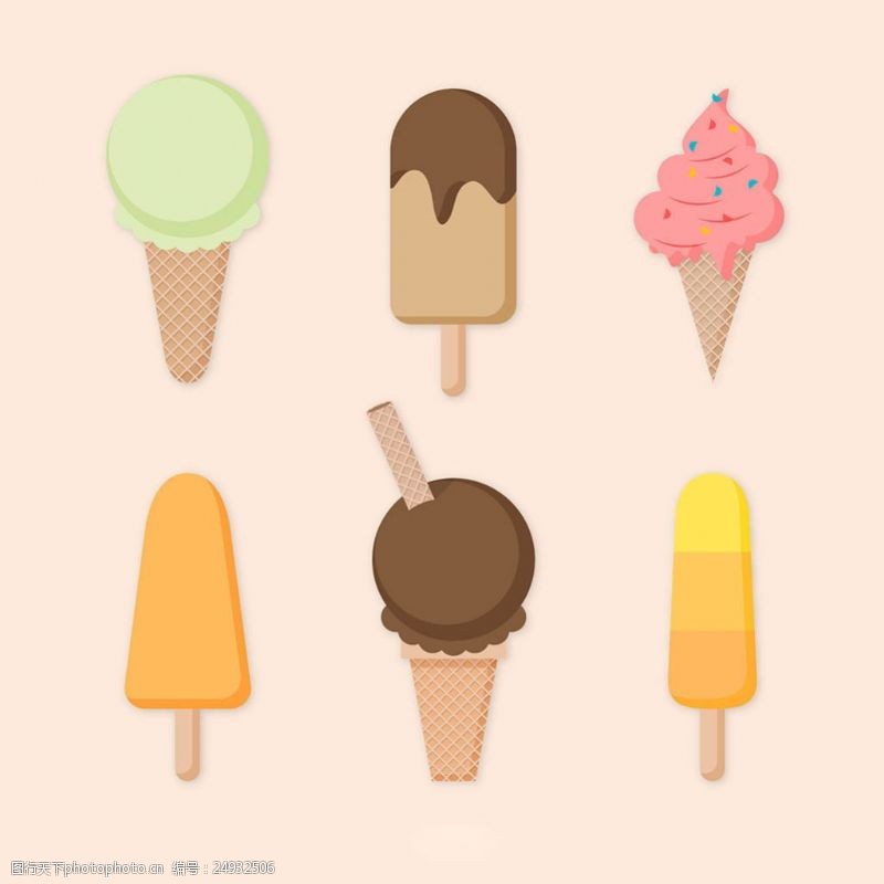 冰激凌插图六个扁平风格美味冰淇淋插图