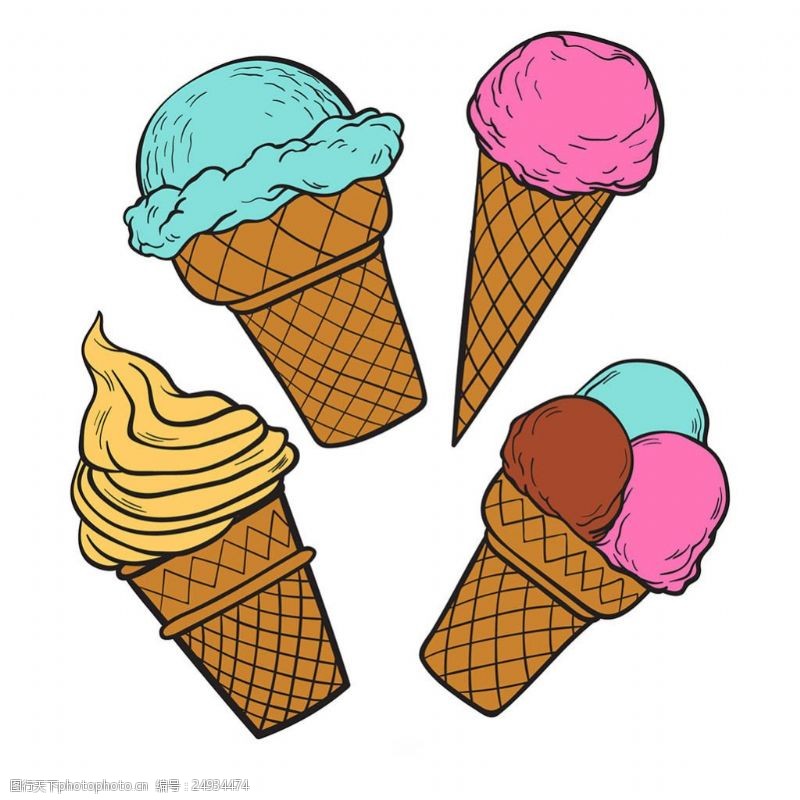 冰激凌插图四个冰淇淋插图矢量素材