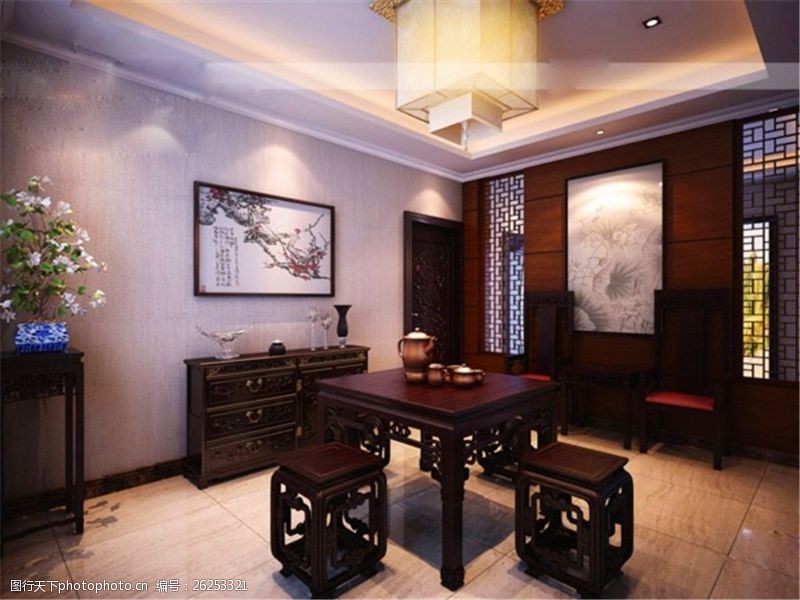 家具模型中式茶室3D模型设计