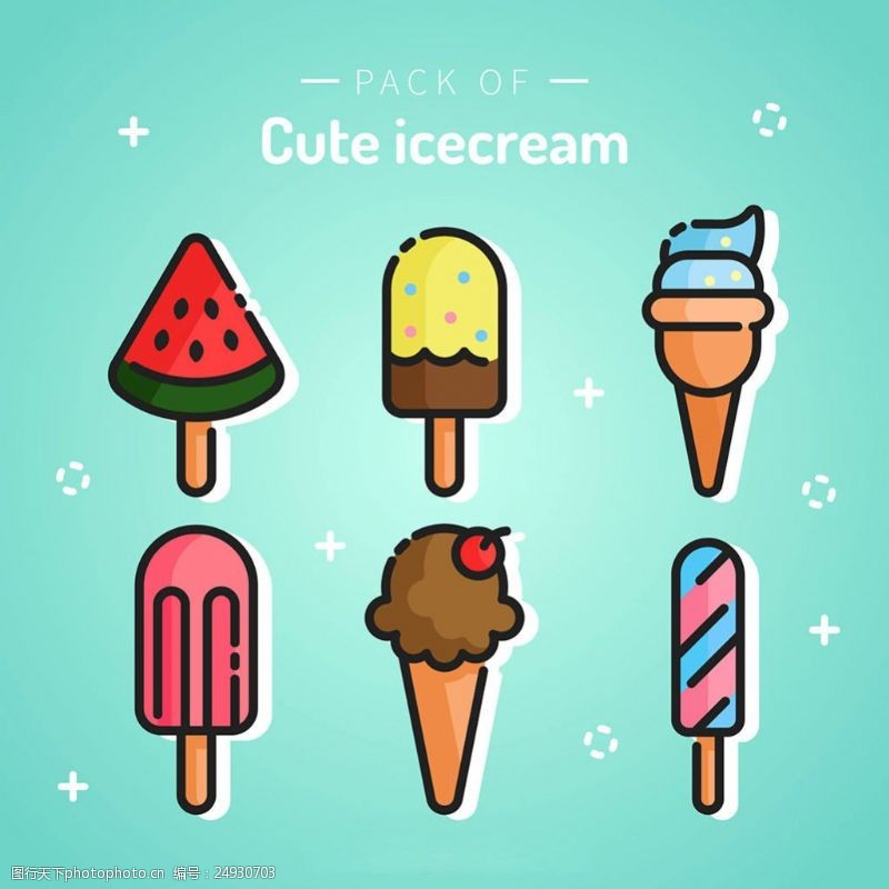 冰激凌插图彩色美味冰淇淋平面设计素材