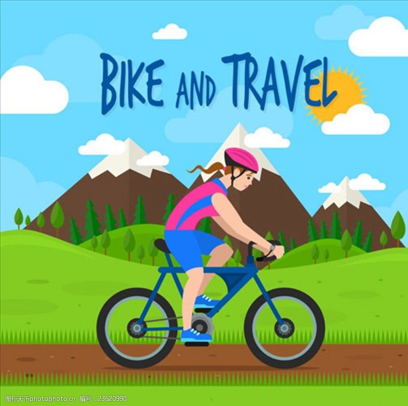 骑单车卡通骑山地自行车的男子海报