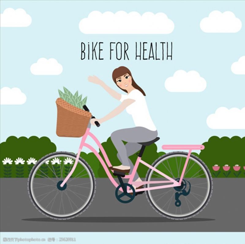 骑单车卡通骑自行车的女人插图