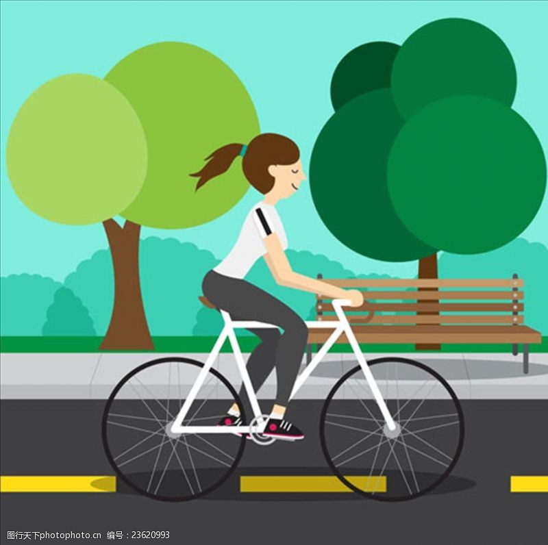骑单车卡通骑自行车的女人插图