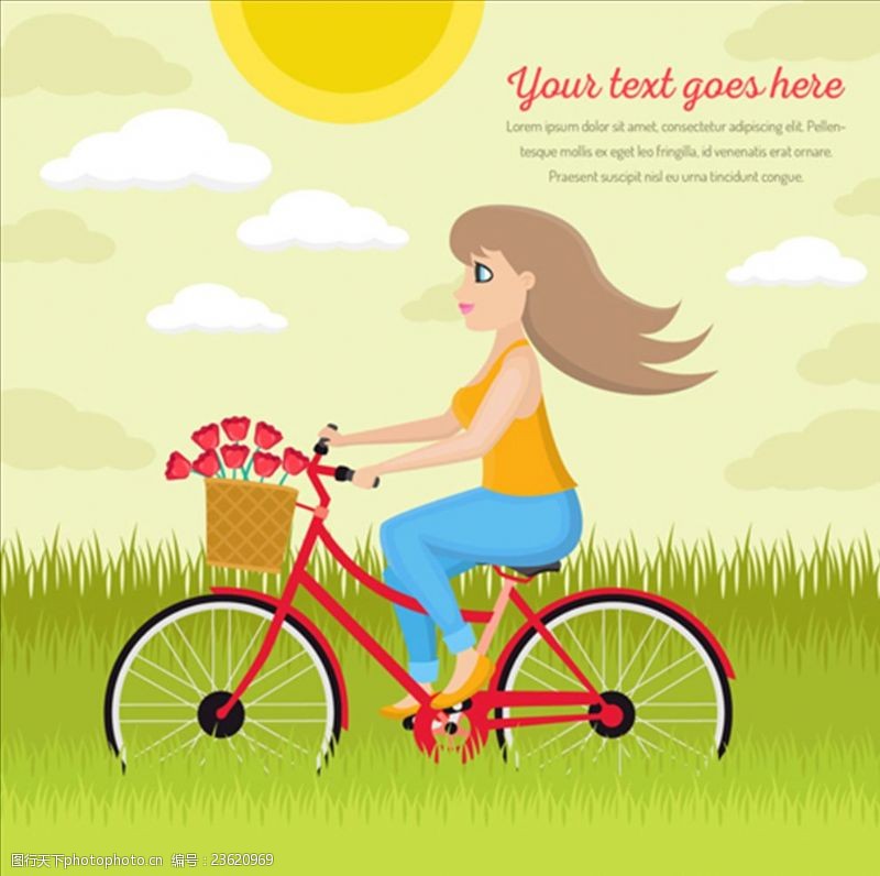 卡通骑自行车的少女