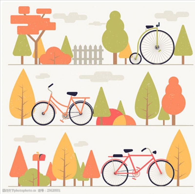 骑自行车卡通三款山林中的自行车