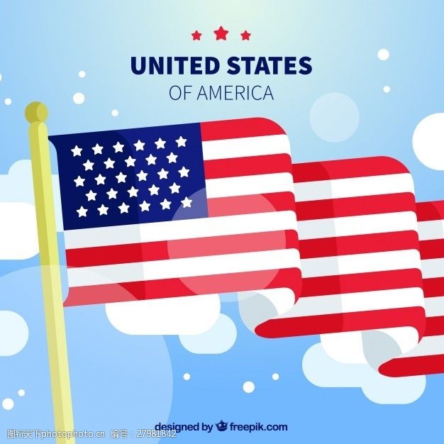 星条旗美国国旗和云彩的装饰背景