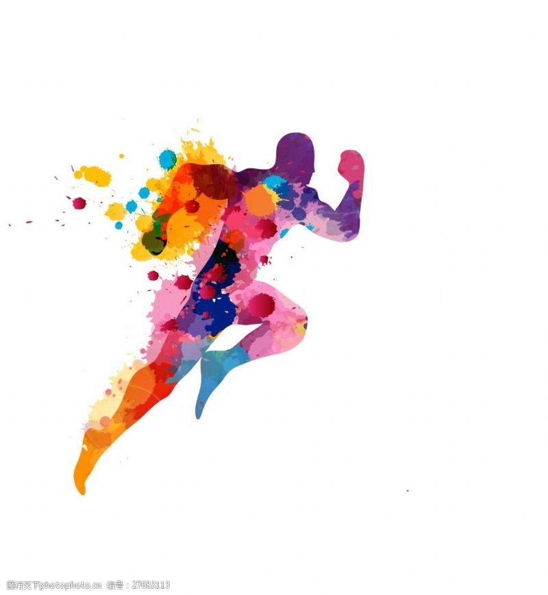 矢量彩色水墨水彩喷墨运动奔跑人物装饰图案