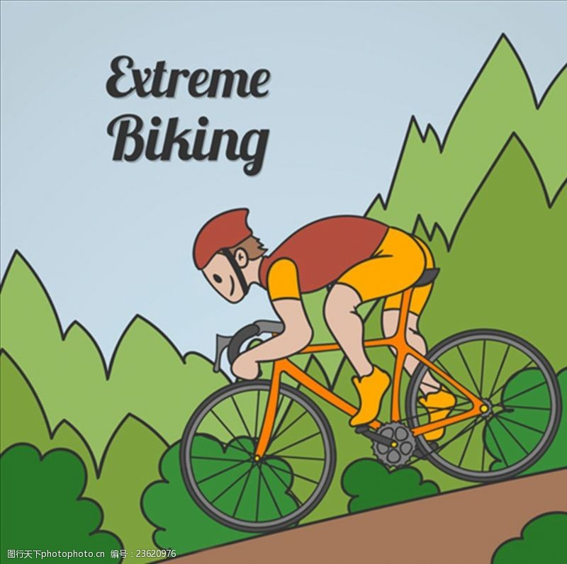 骑单车手绘卡通山地自行车比赛海报
