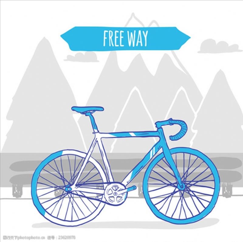 骑单车手绘卡通山地自行车插图