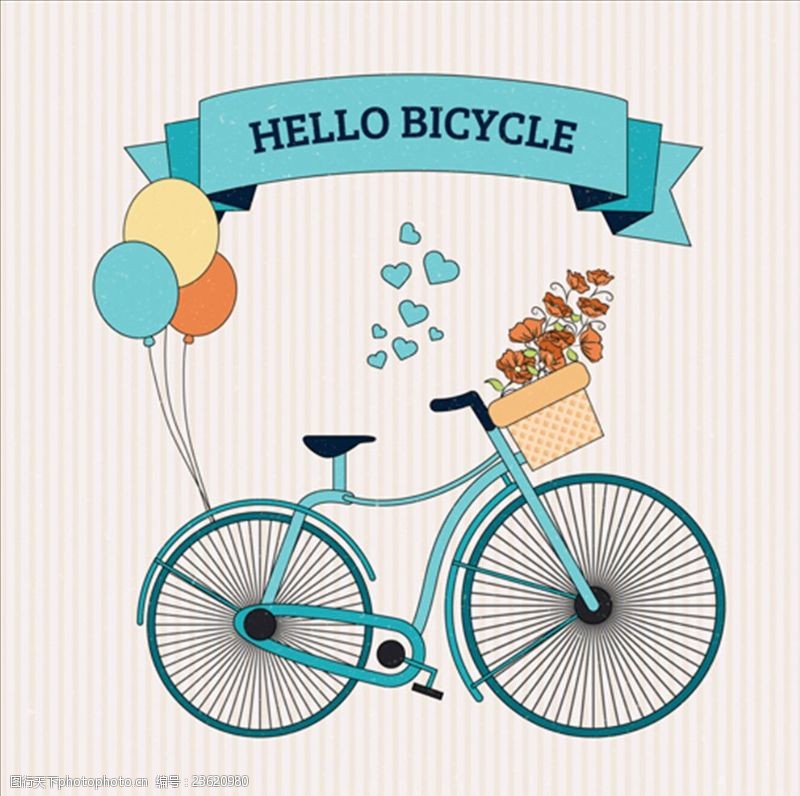 骑自行车手绘气球自行车插图