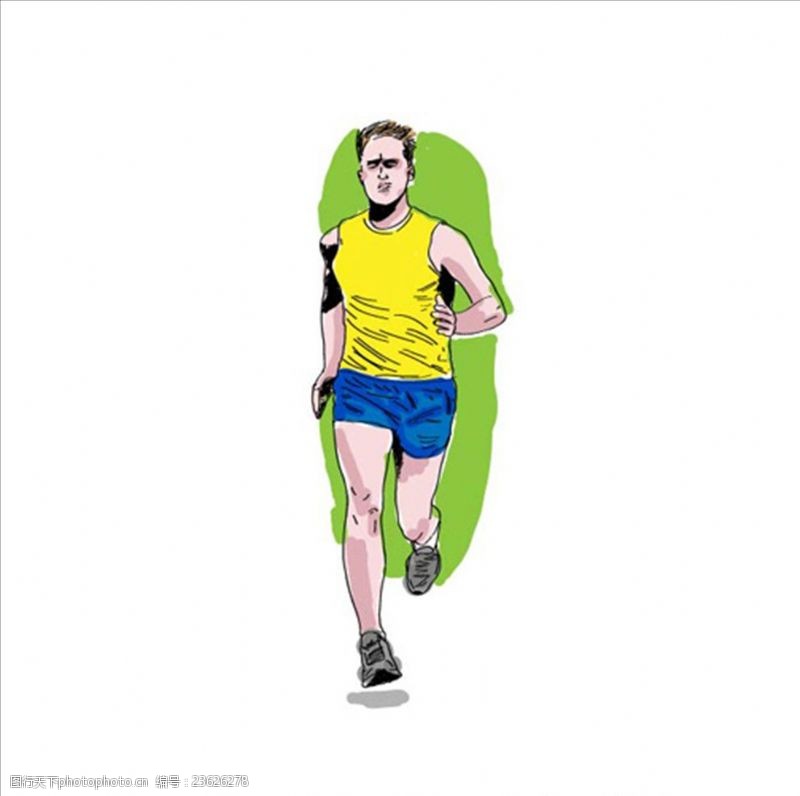 体育运动员手绘水彩跑步男运动员