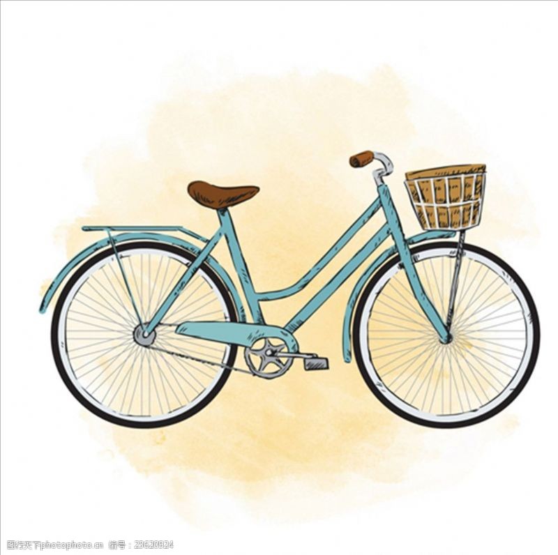 骑单车手绘水彩自行车插图