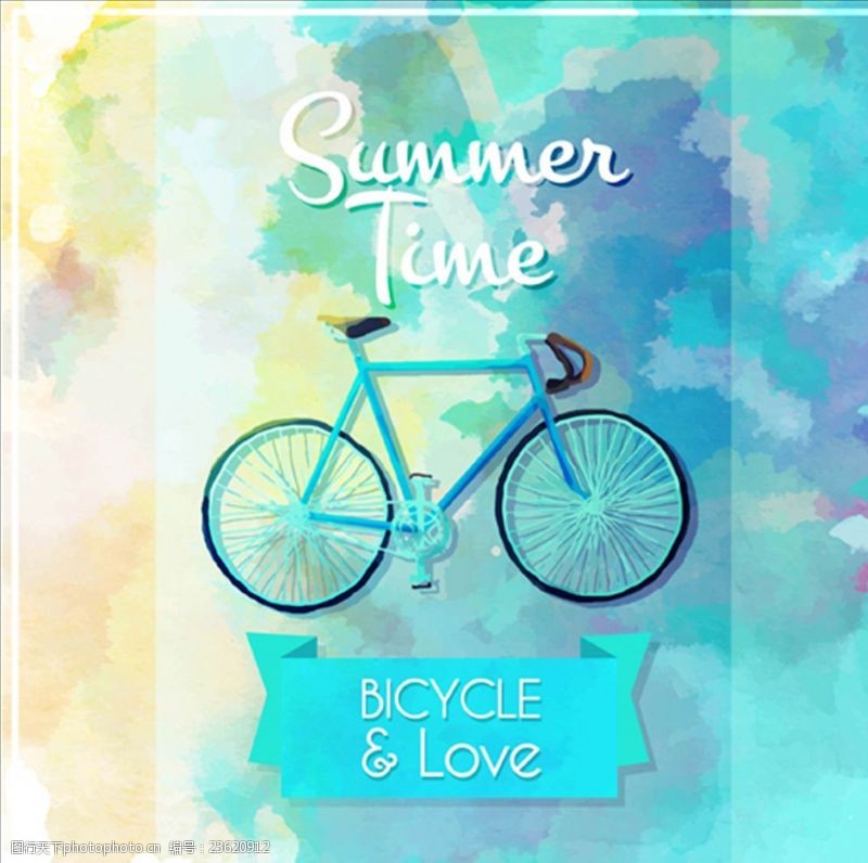 骑自行车手绘水彩自行车海报