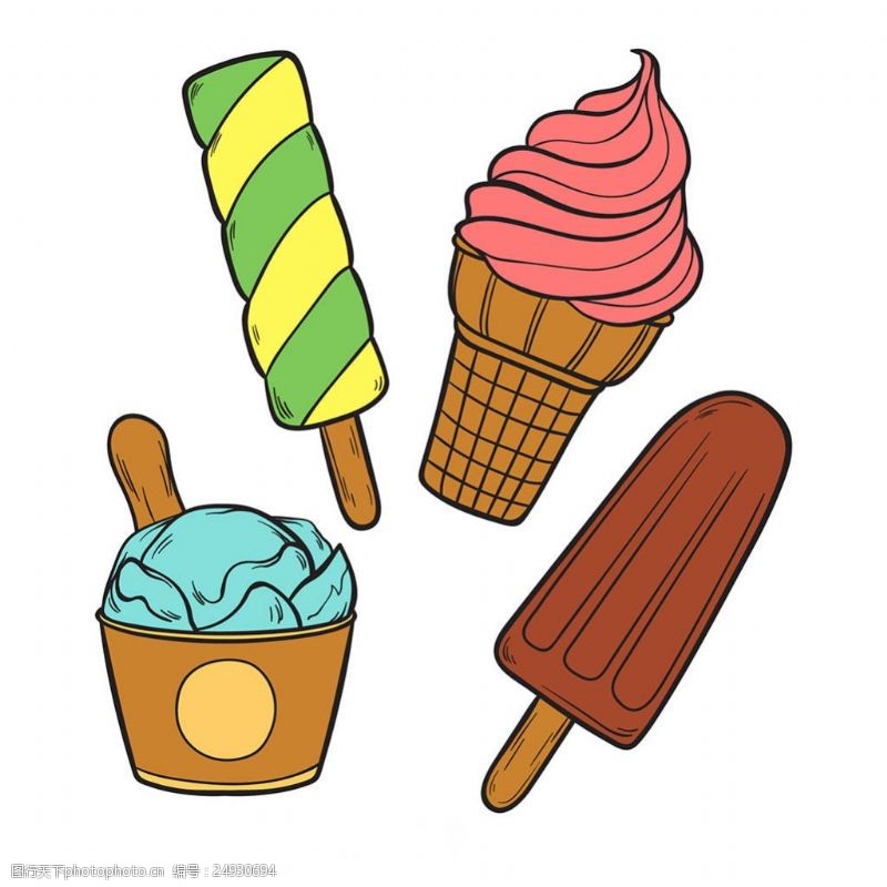冰激凌插图四个美味的冰淇淋插图矢量素材