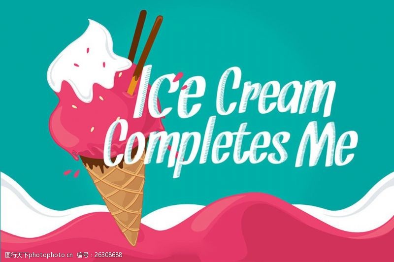 冰激凌插图英文艺术字冰淇淋蓝色背景