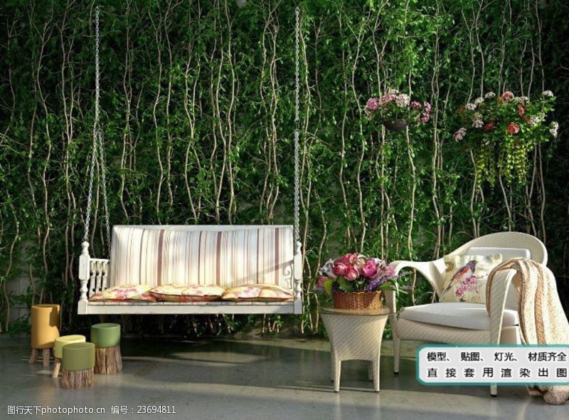 散热植物墙绿化生态浪漫秋千椅