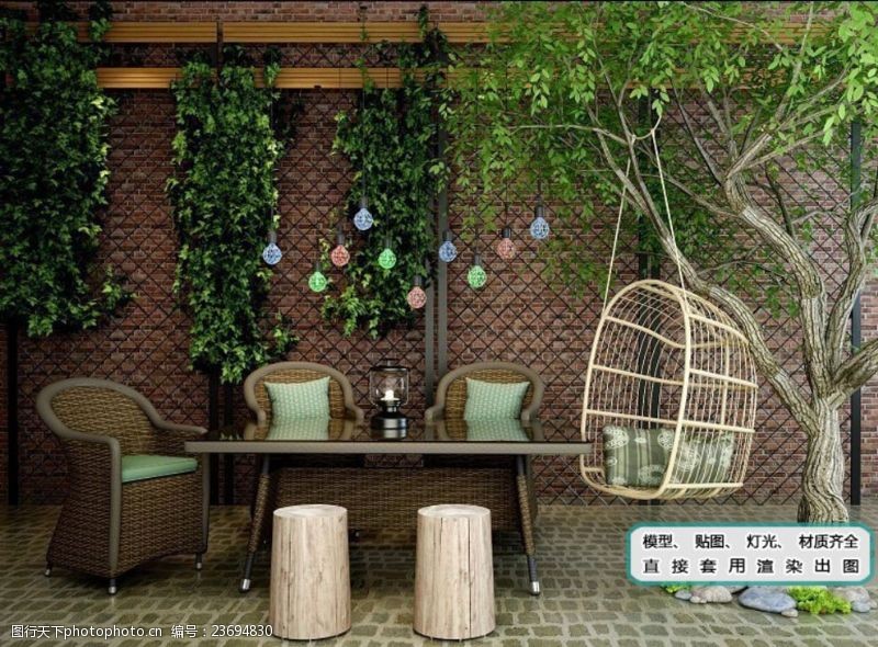 散热植物墙藤制餐桌椅秋千椅